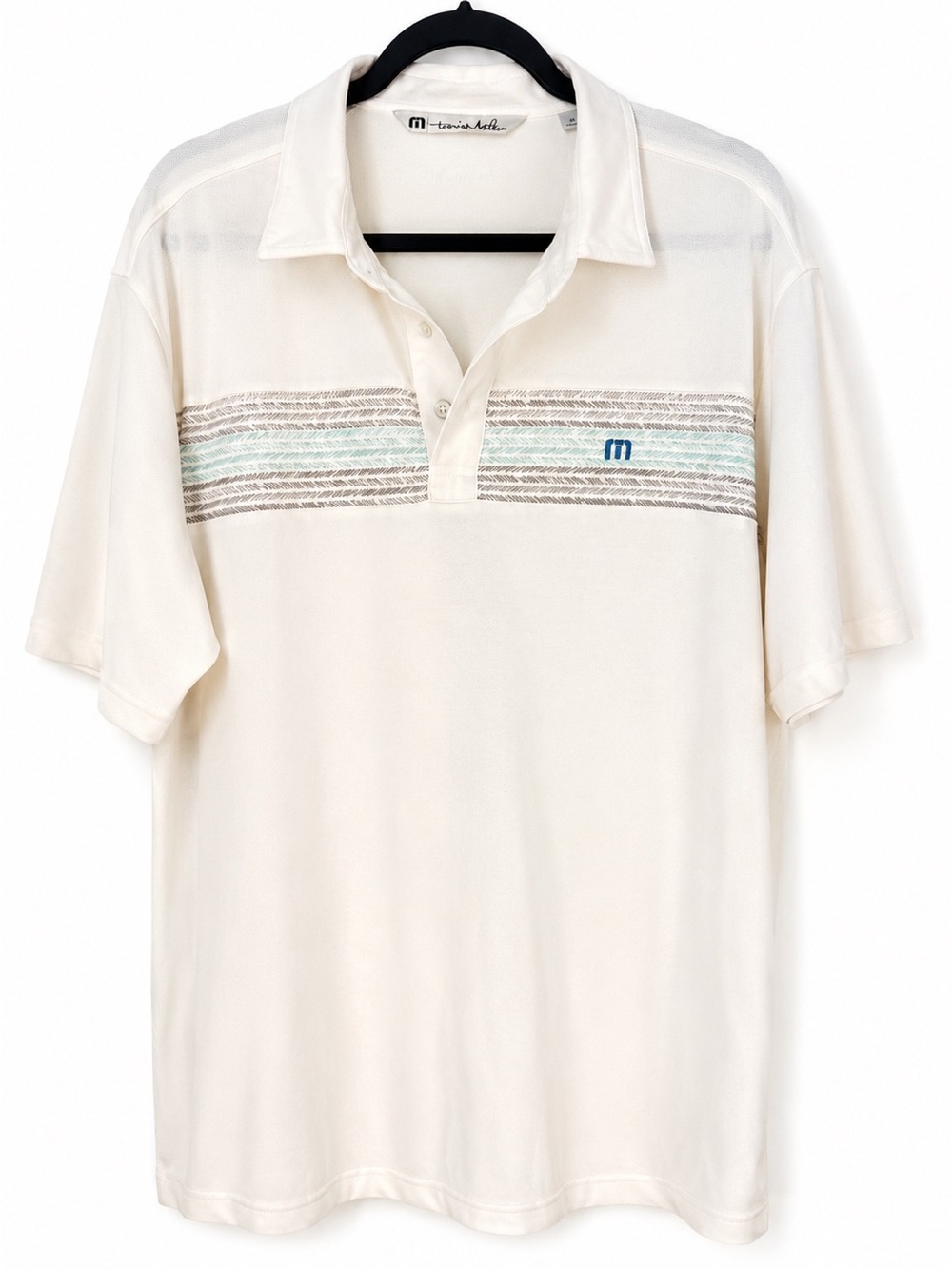 TravisMathew Men’s White Stripe Golf Polo Shirt Performance Stretch Preppy XL